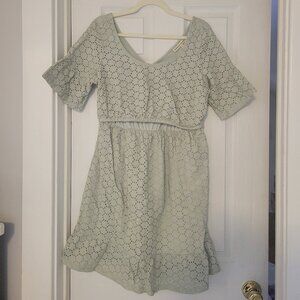 Kindred Bravely Dahlia Eyelet Maternity & Nursing Dress, Size L, in Aqua Mist